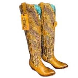 Corral Golden Denim Overlay & Embroidery Tall Western Boot